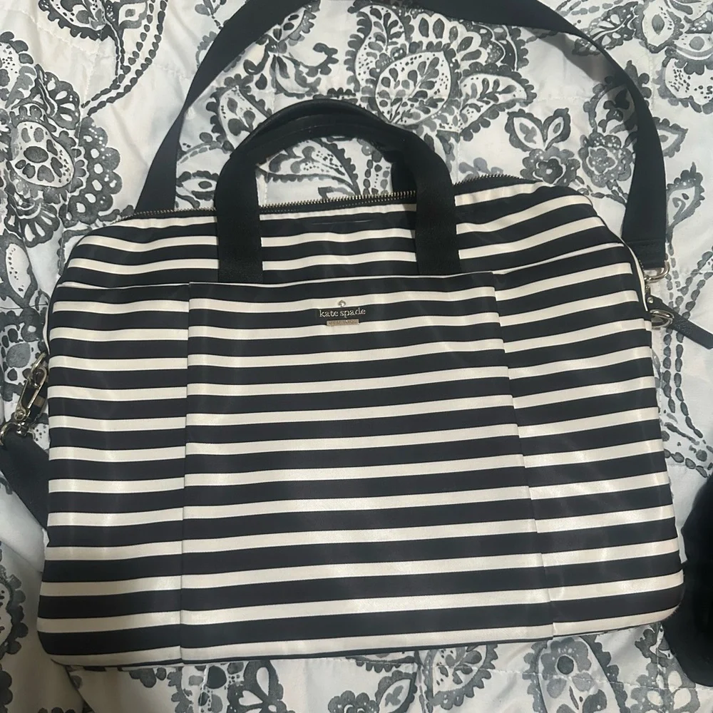Kate Spade Black & White Striped laptop bag